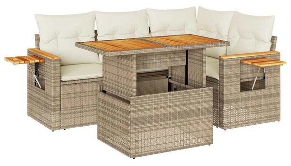 VidaXL 4 részes bézs polyrattan akácfa kerti ülőgarnitúra párnákkal