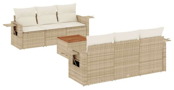 VidaXL 7 részes bézs polyrattan kerti ülőgarnitúra párnákkal