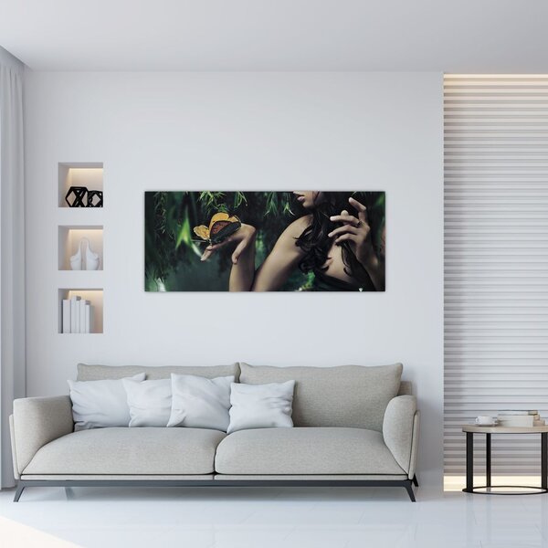 Egy bájos nő képe pillangóval (120x50 cm)