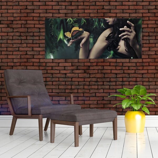 Egy bájos nő képe pillangóval (120x50 cm)