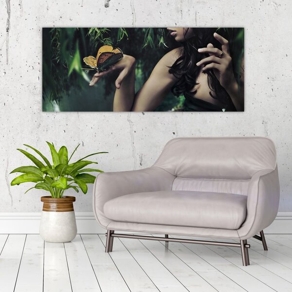 Egy bájos nő képe pillangóval (120x50 cm)