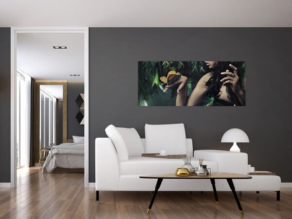 Egy bájos nő képe pillangóval (120x50 cm)