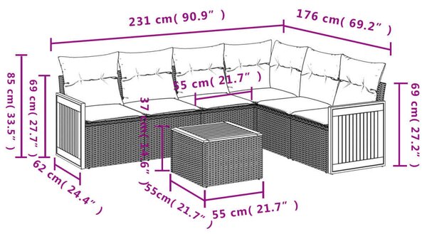 VidaXL 7 részes bézs polyrattan kerti ülőgarnitúra párnákkal