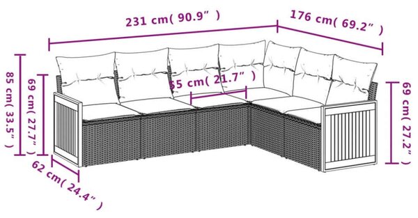 Polyrattan Kerti Ülőgarnitúra - 6 részes - Bézs