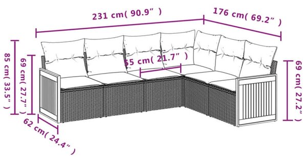 Polyrattan Kerti Ülőgarnitúra - 6 részes - Bézs