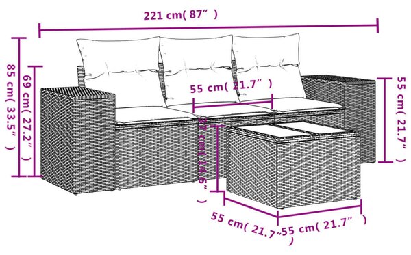VidaXL Polyrattan Kerti Ülőgarnitúra - 4 részes - Bézs