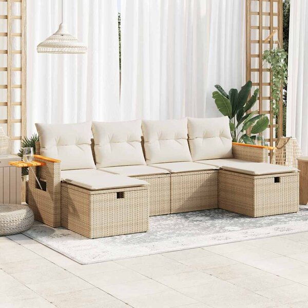 VidaXL 6 részes bézs polyrattan kerti ülőgarnitúra párnával