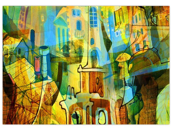 Kép - Építészet, kubista absztrakció (70x50 cm)