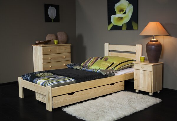 KATI ágy 90x200cm tömör fenyőből Fenyő