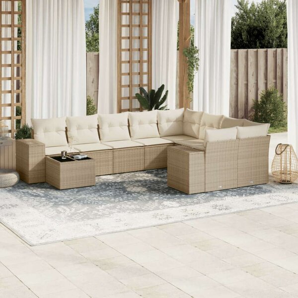 VidaXL Polyrattan Kerti Ülőgarnitúra - 10 részes - Bézs