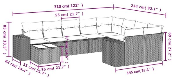 VidaXL Polyrattan Kerti Ülőgarnitúra - 10 részes - Bézs