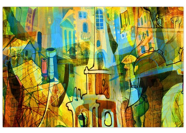 Kép - Építészet, kubista absztrakció (90x60 cm)