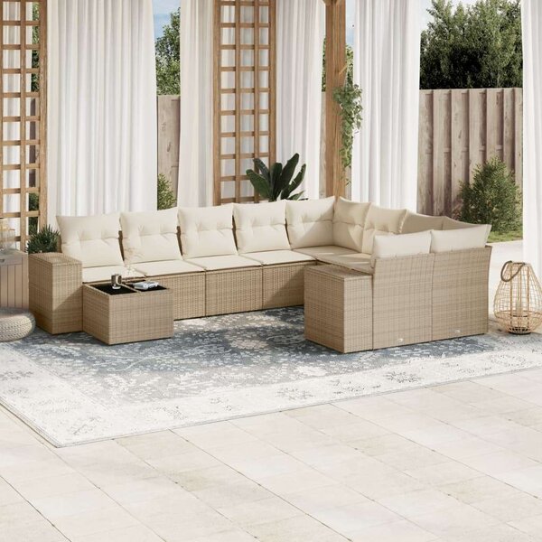 VidaXL Polyrattan Kerti Ülőgarnitúra - 10 részes - Bézs