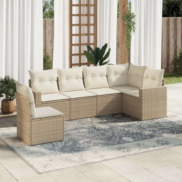 VidaXL 6 részes bézs polyrattan kerti ülőgarnitúra párnával