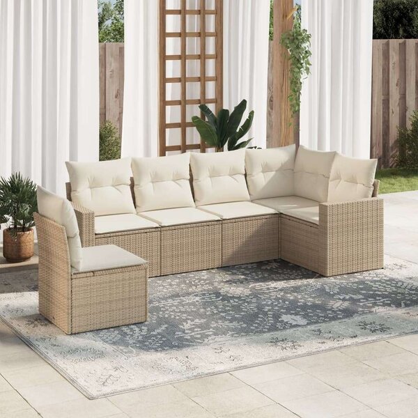 VidaXL 6 részes bézs polyrattan kerti ülőgarnitúra párnával
