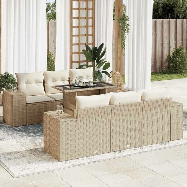 VidaXL 7 részes bézs polyrattan kerti ülőgarnitúra párnákkal
