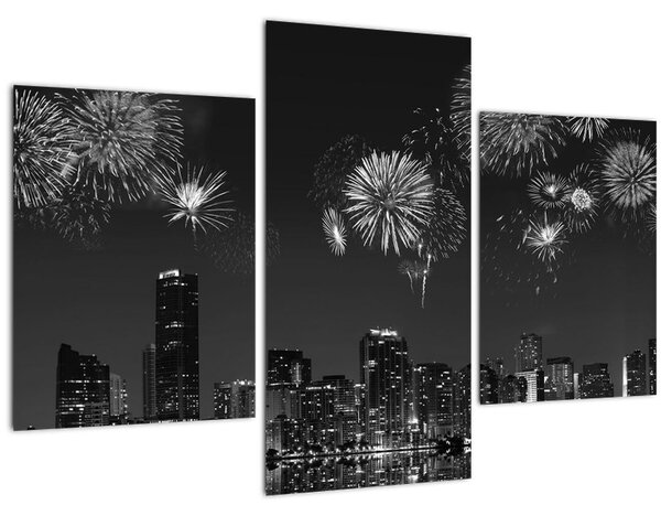Kép - tűzijáték Miamiban, fekete és fehér (90x60 cm)