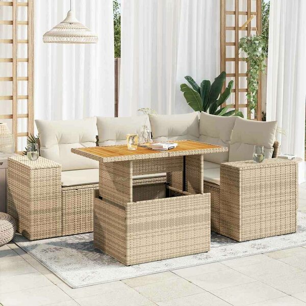 VidaXL 5 részes bézs polyrattan kerti ülőgarnitúra párnákkal