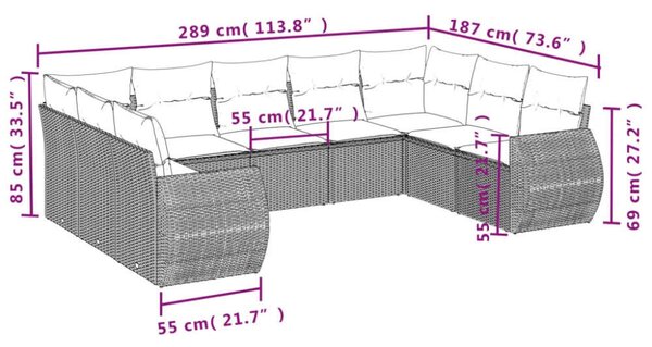 VidaXL U alakú Kerti Ülőgarnitúra - 9 részes - Bézs Polyrattan