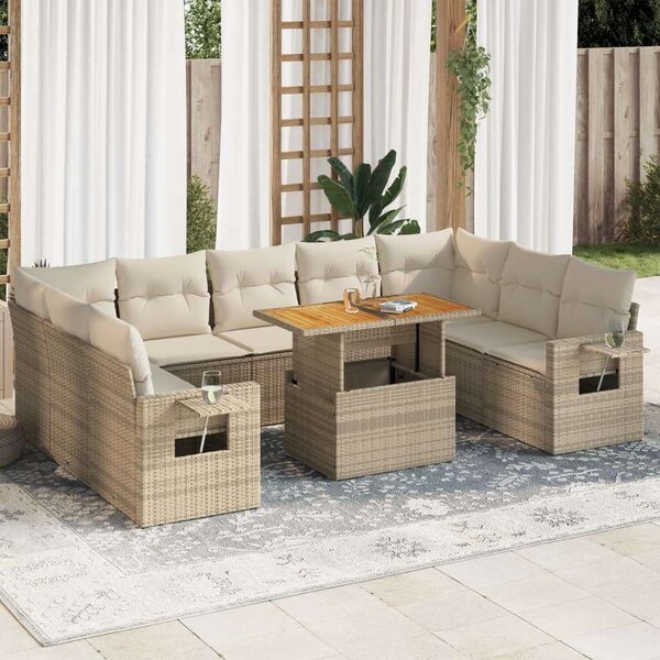 VidaXL 10 részes bézs polyrattan kerti ülőgarnitúra párnával