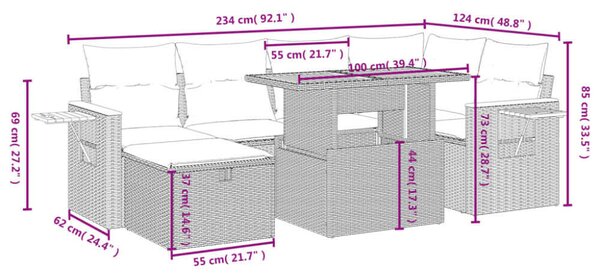 VidaXL 7 részes Kerti Ülőgarnitúra - Fekete Polyrattan