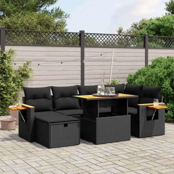 VidaXL 7 részes Kerti Ülőgarnitúra - Fekete Polyrattan