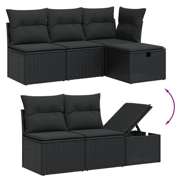VidaXL 7 részes Kerti Ülőgarnitúra - Fekete Polyrattan