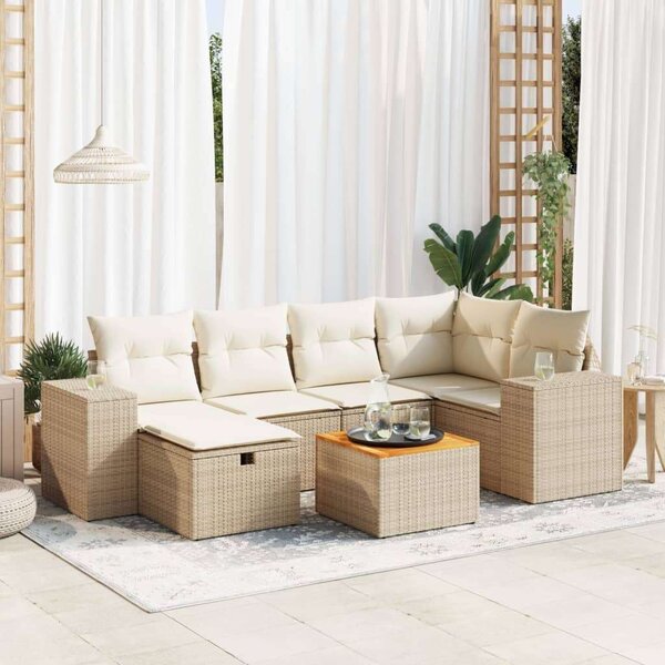 VidaXL Polyrattan Kerti Ülőgarnitúra - 7 részes - Bézs