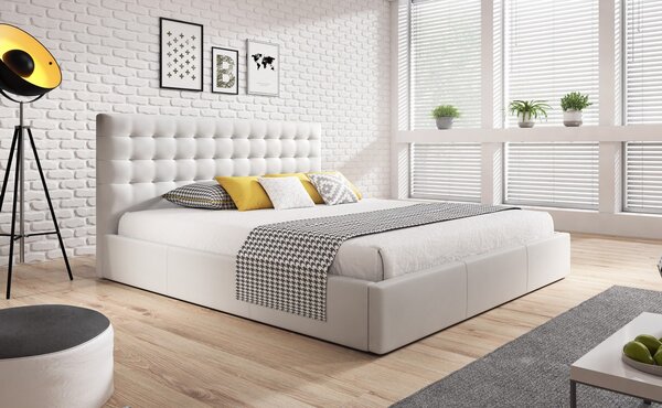 Kárpitozott ágy VERO, 120×200 cm méretben – ökobőrrel bevonva Fehér