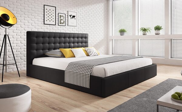 Kárpitozott ágy VERO, 120×200 cm méretben – ökobőrrel bevonva Fekete