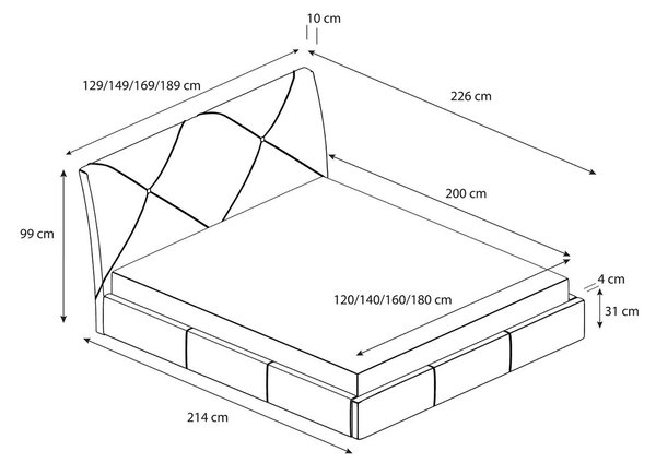 Kárpitozott ágy KARO, 120×200 cm méretben Sötétszürke