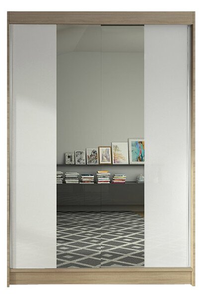 LINO II gardróbszekrény, 120 cm szélesség – sonoma tölgy / fehér