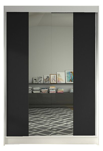 LINO II gardróbszekrény, 120 cm szélesség – fehér / fekete