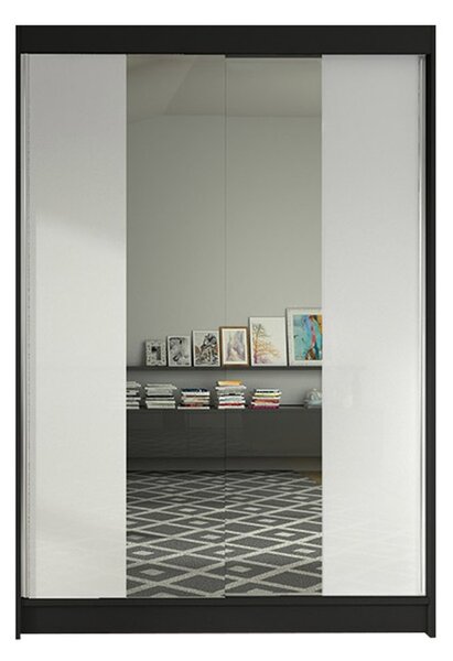 LINO II gardróbszekrény, 120 cm szélesség – fekete / fehér