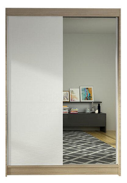 LINO I gardróbszekrény, 120 cm szélesség – sonoma tölgy / fehér