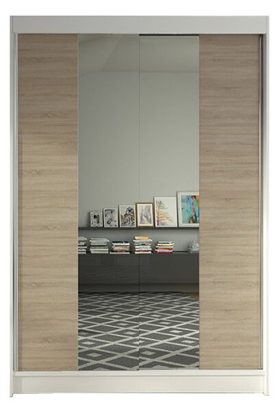 LINO II gardróbszekrény, 120 cm szélesség – fehér / sonoma tölgy