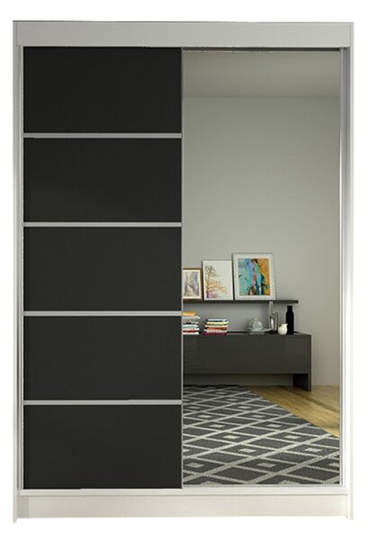 LINO III gardróbszekrény, 120 cm szélesség – fehér / fekete