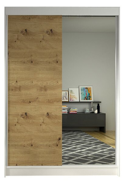 LINO I szekrény – 120 cm szélesség, fehér / artisan tölgy kivitelben