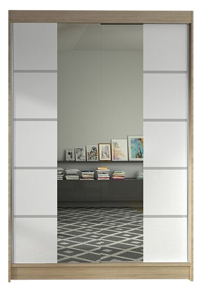 LINO V gardróbszekrény, 120 cm széles – sonoma tölgy/fehér