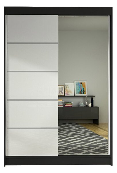 LINO III gardróbszekrény, 120 cm szélesség – fekete / fehér