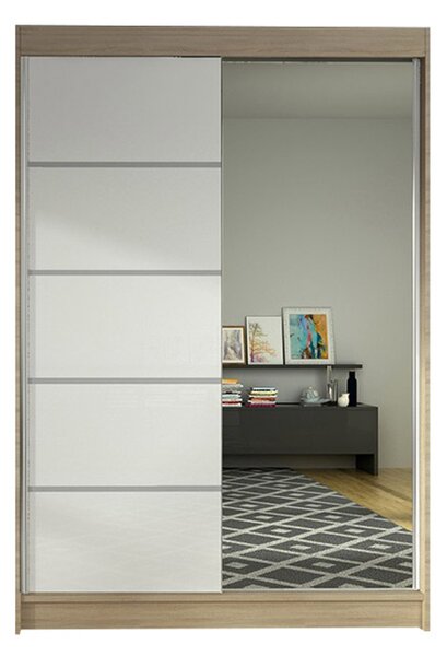 LINO III gardróbszekrény, 120 cm szélesség – sonoma tölgy / fehér