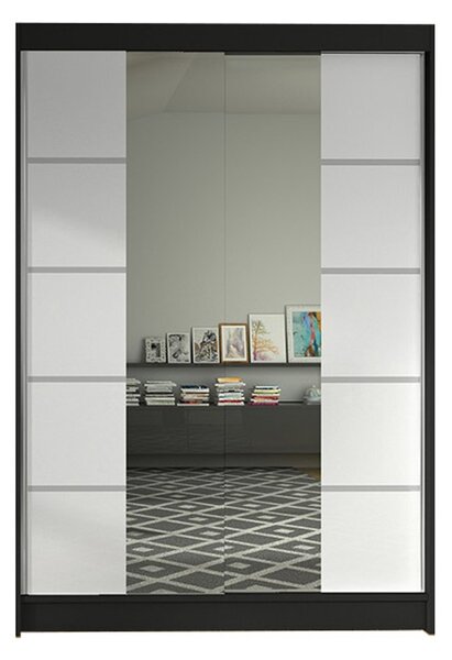 LINO V gardróbszekrény, 120 cm széles – fekete/fehér