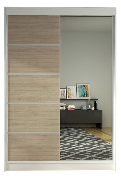 LINO III gardróbszekrény, 120 cm szélesség – fehér / sonoma tölgy