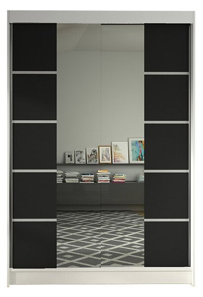 LINO V szekrény – 120 cm szélesség, fehér / fekete kivitelben