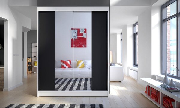 CAMINO II ruhásszekrény, 150 cm széles – fehér/fekete
