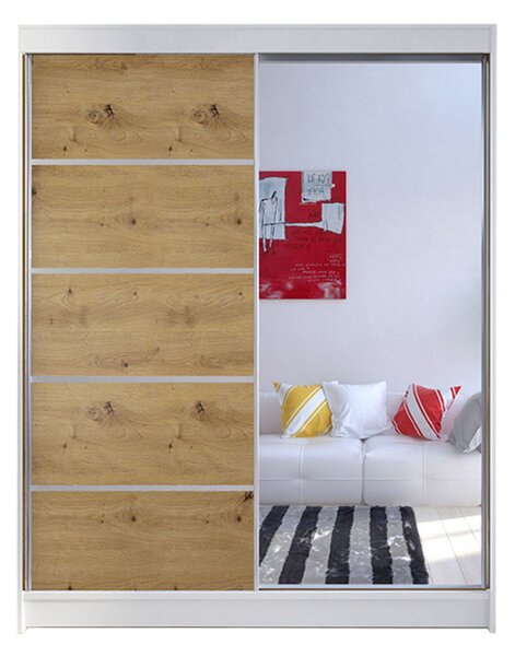 CAMINO III ruhásszekrény, 150 cm széles – fehér/artisan tölgy