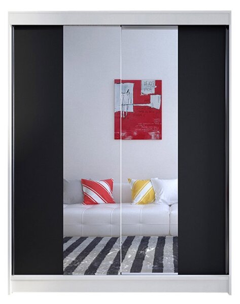 CAMINO II ruhásszekrény, 150 cm széles – fehér/fekete