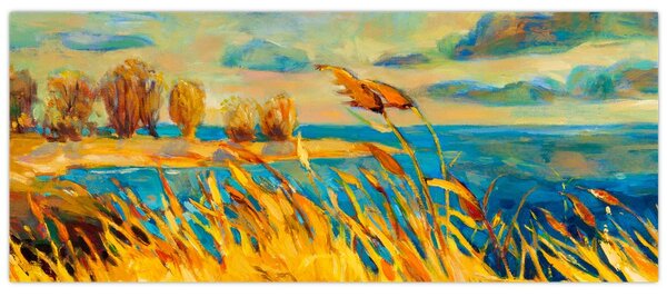 Kép - naplemente a tó felett, akril festmény (120x50 cm)