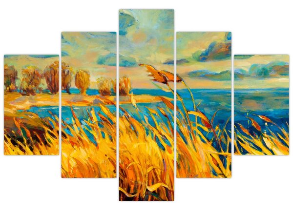Kép - naplemente a tó felett, akril festmény (150x105 cm)