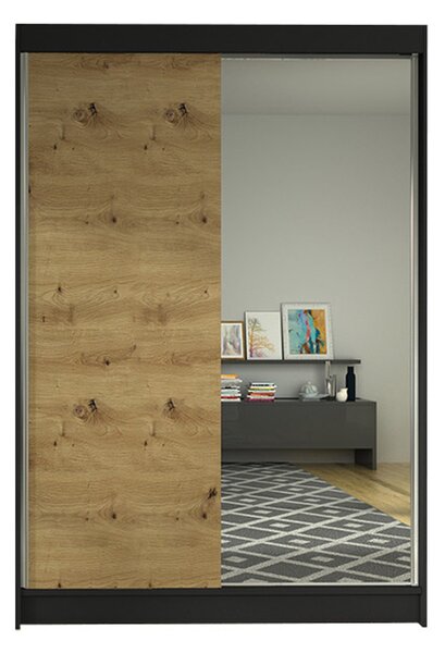 LINO I gardróbszekrény, 120 cm széles – fekete / artisan tölgy
